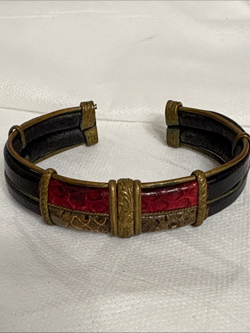 Vintage Brass & Leather Cuff Bracelet